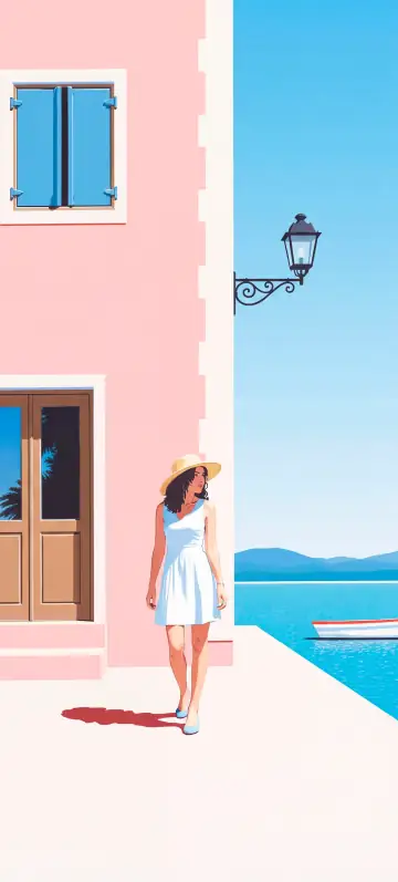 Hintergrundbild „A Mediterranean Morning“ · Stil Pastell-Postkarte