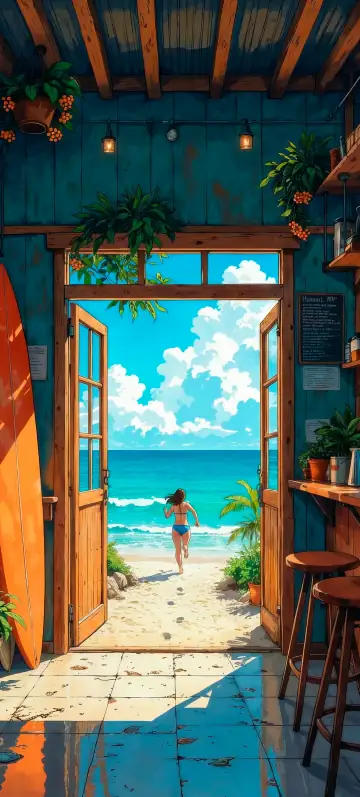 Hintergrundbild „Surf Paradise“ · Stil Anime-Tage