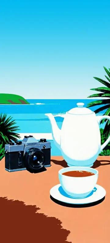 Hintergrundbild „Seaside Tea“ · Stil Pastell-Postkarte
