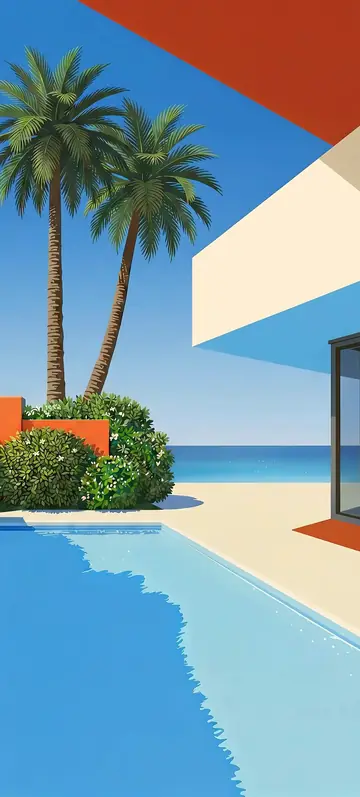 Fondo de pantalla «Orange home, Blue dream» · estilo Pastel Postcard