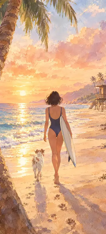 Fondo de pantalla «Last wave of the day» · estilo Watercolor Coast