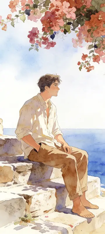 Fondo de pantalla «Bougainvillea Steps» · estilo Watercolor Coast