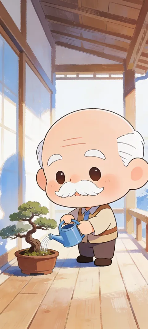 “Bonsai Grandpa” wallpaper · Paper Lanterns style