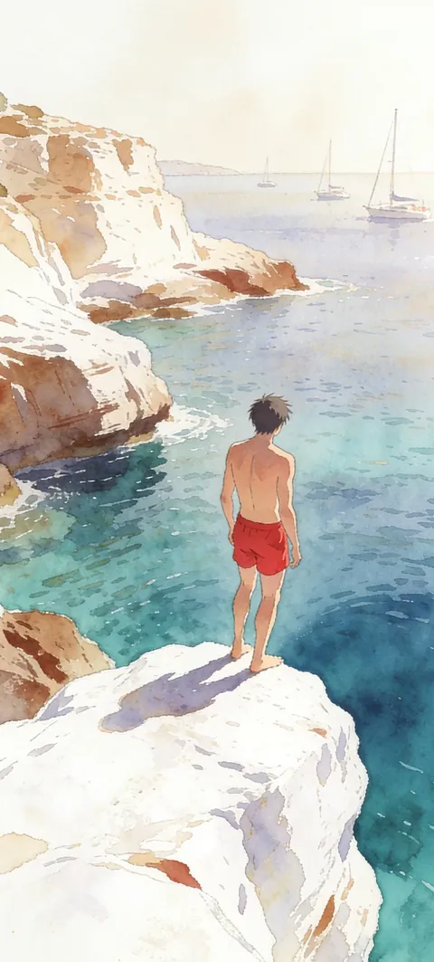 “Cliff Jump” wallpaper · Watercolor Coast style