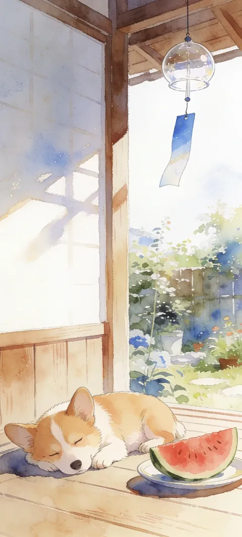 “Corgi Siesta” wallpaper · Paper Lanterns style