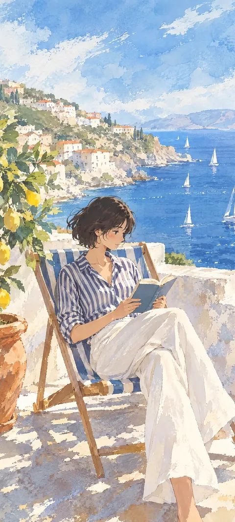 “Just one more page” wallpaper · Watercolor Coast style