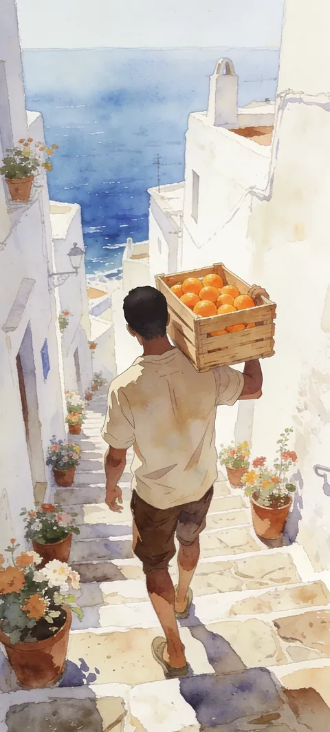 “Market Morning” wallpaper · Watercolor Coast style