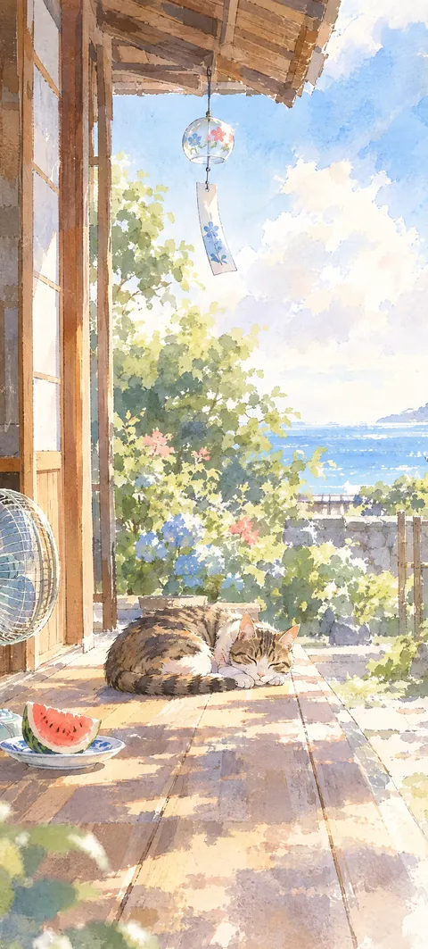 “Nobody moves until evening” wallpaper · Watercolor Coast style