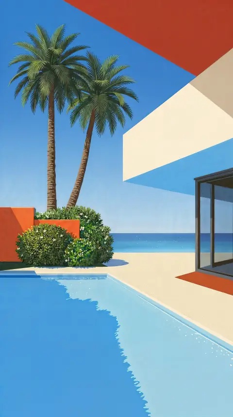 “Orange home, Blue dream” wallpaper · Pastel Postcard style