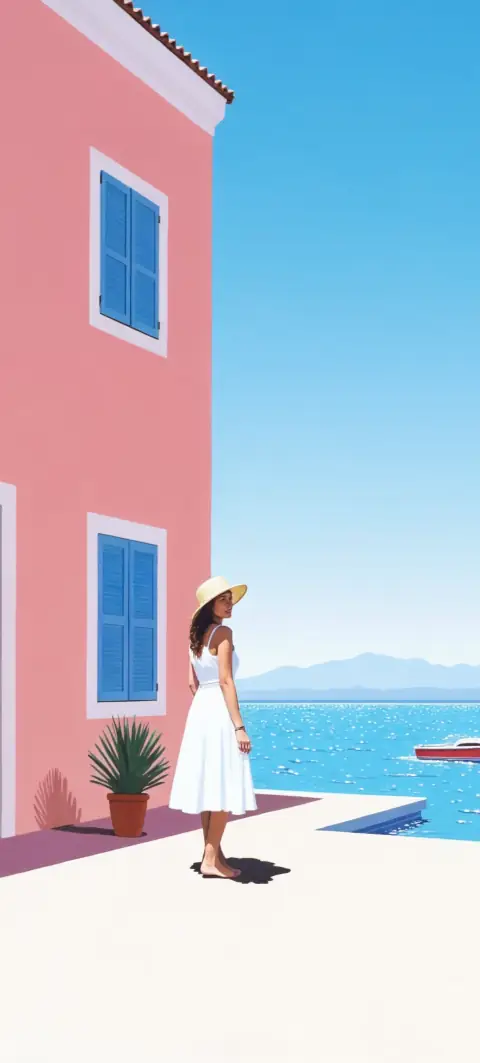 “Pink Villa Gaze” wallpaper · Pastel Postcard style