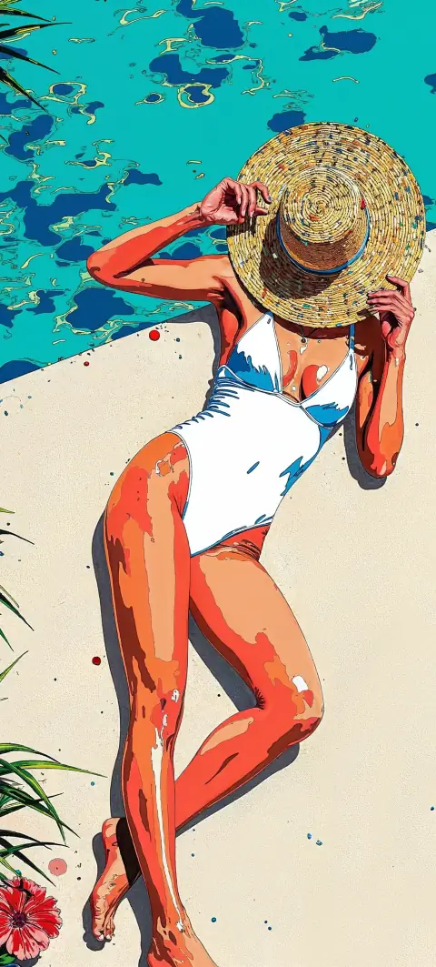 “Poolside Sun Nap” wallpaper · Ink & Salt style