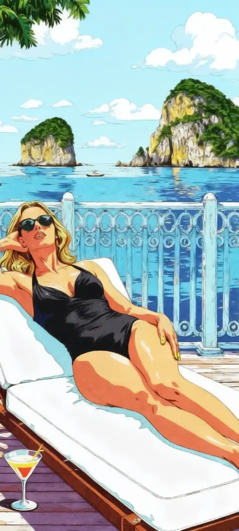 “Resort Lounge View” wallpaper · Ink & Salt style