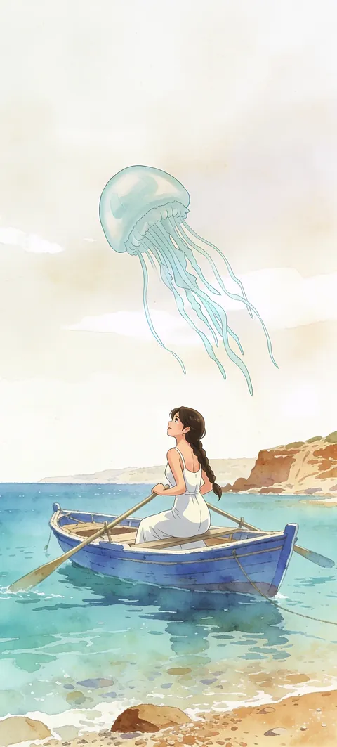 “Slow Oars” wallpaper · Watercolor Coast style
