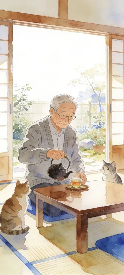 “Tea for Two Cats” wallpaper · Paper Lanterns style