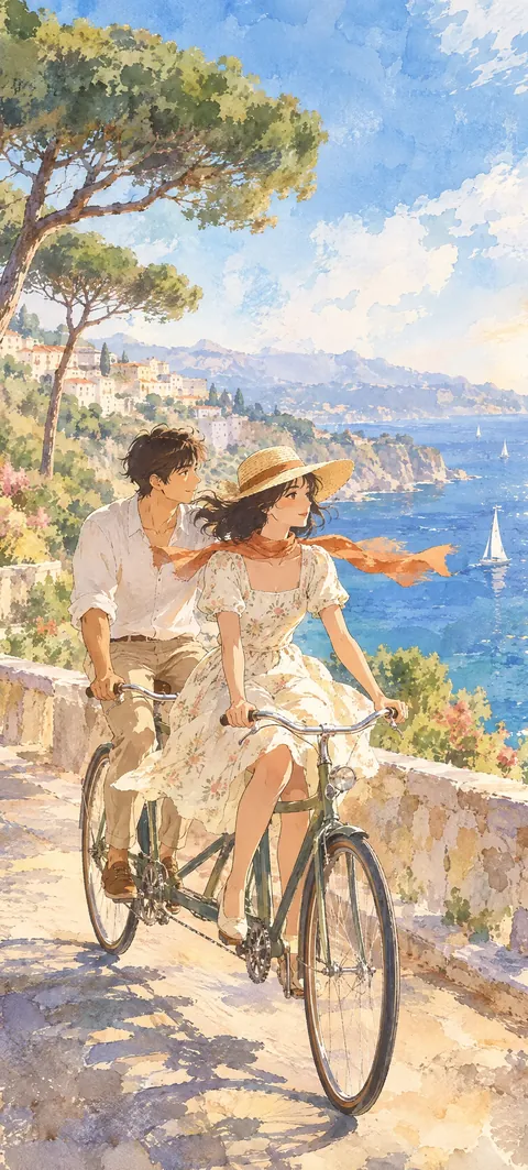 “Two seats, one road” wallpaper · Watercolor Coast style