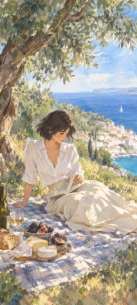 “Under the old olive” wallpaper · Watercolor Coast style