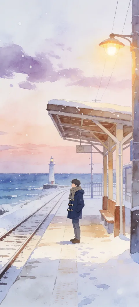 “Waiting by the sea” wallpaper · Paper Lanterns style