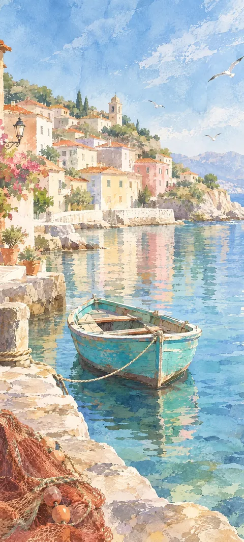 “Waiting for the tide” wallpaper · Watercolor Coast style